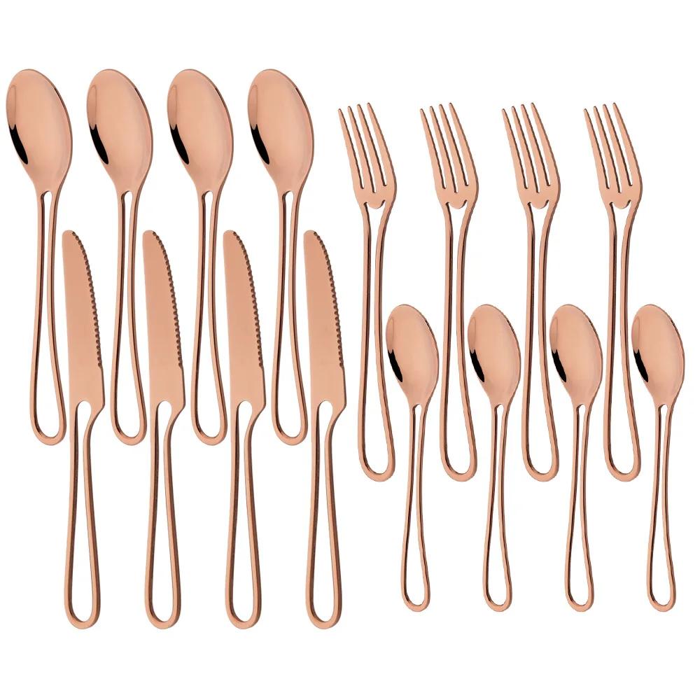 16Pcs Mirror Gold Cutlery Set Knife Fork Spoons Dinnerware Set Stainless Steel Tableware Western Flatware Kitchen Silverware Set