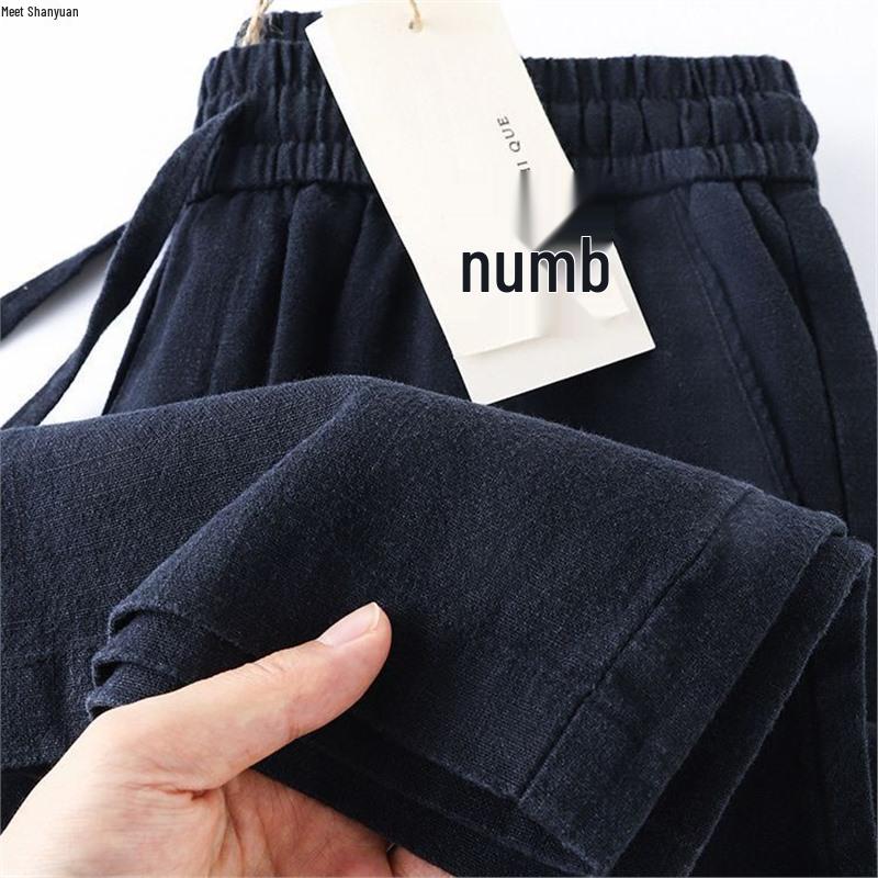 

Повседневные брюки прямого кроя из льна и хлопка с эластичной талией, дышащей рами и карманами 2XL (Recommended 136-150 lbs)