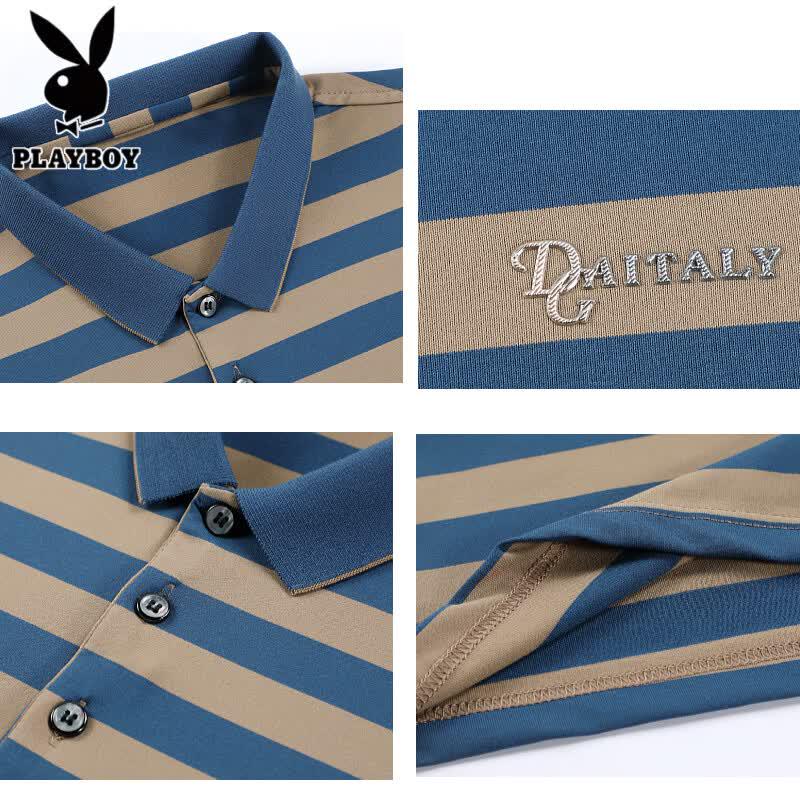 PLAYBOY Men's Mercerized Cotton Striped Polo Shirt