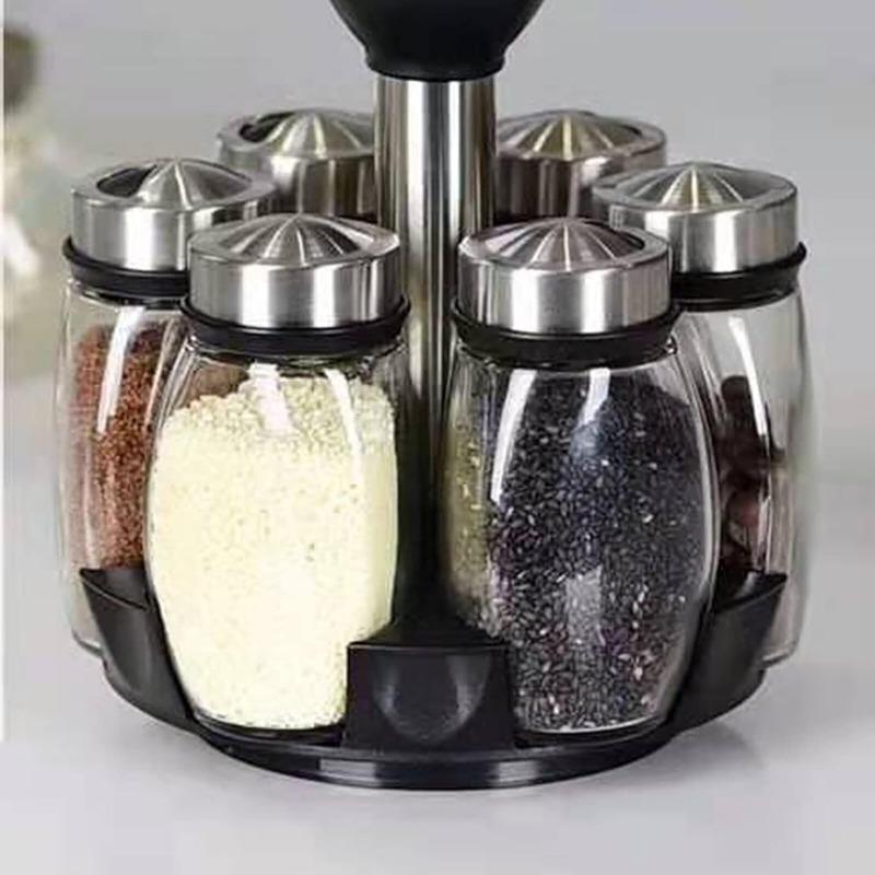 Revolving Spice Rack Organizer  Spinning Countertop Herb and Spice Rack Organizer with 7 Glass Jar Bottles (Spices Not Included)