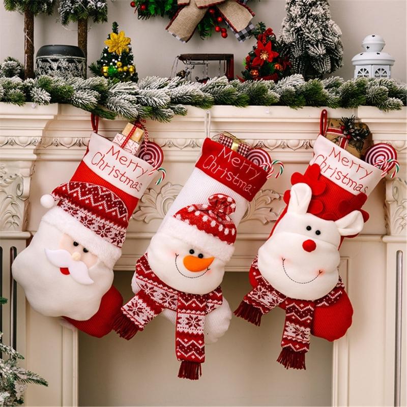 Set Of 2 Plush Santa/Snowman/Elk Christmas Socks Hanging Gifts Bag for Home Stylish Festives Season Decoration