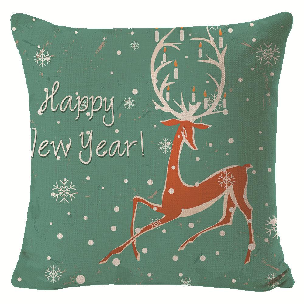 New Christmas Pillow Cover Elk Linen Print Pillow Cushion Cover Sofa Decorative Cushion