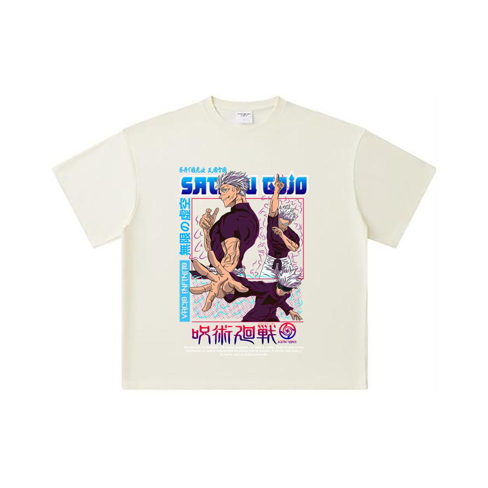 

260 GSM Double Yarn 32 Count 100% Cotton Jujutsu Kaisen V25 Gojo Print Unisex Heavy Cotton T Shirt S абрикосовый