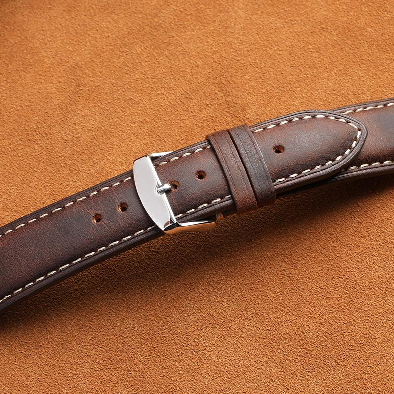 Crazy Horse First Layer Cowhide Strap Men's and Women's Leather Universal Quick-release Ear for 14/16/18/20/22/24 M