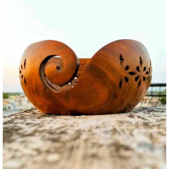 Wooden Yarn Bowl Hand Made Rosewood Wood For Knitting & Crochet Yarn Holder Gift