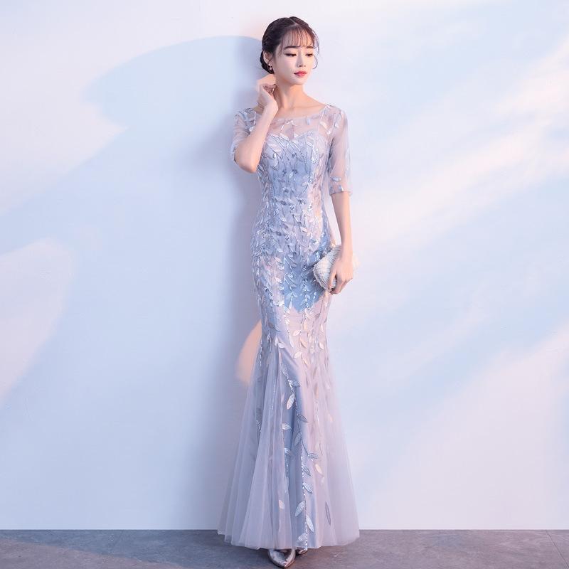 Banquet evening dress women's 1011 new noble celebrity temperament long slim fishtail host dress dress