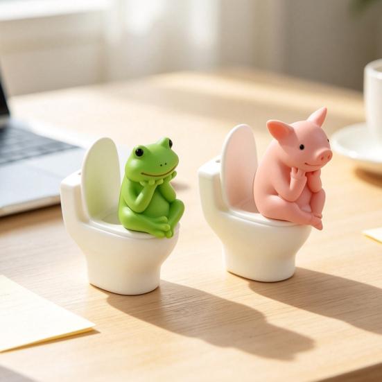 Creative Gift for Friends 2Pcs Resin Meditation Pig And Frog Figurines, Funny Toilet Animal Ornament Desktop Figurines Bookshelf Decor, Humorous