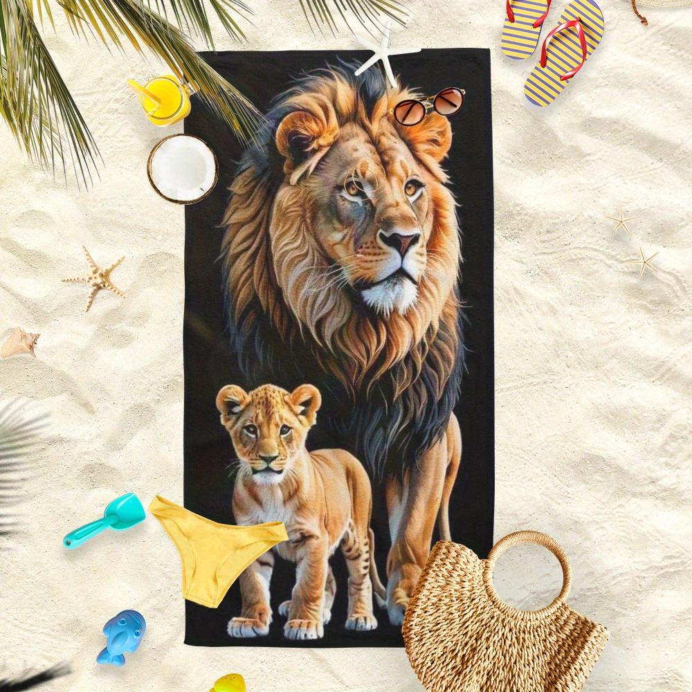 1 Stück Strandtuch Microbre Afrikanische Löwenfamilie Bedrucktes Strandtuch: Ideal für Strand & Pool Stilvoll & Saugfähig für den Sommer Groß