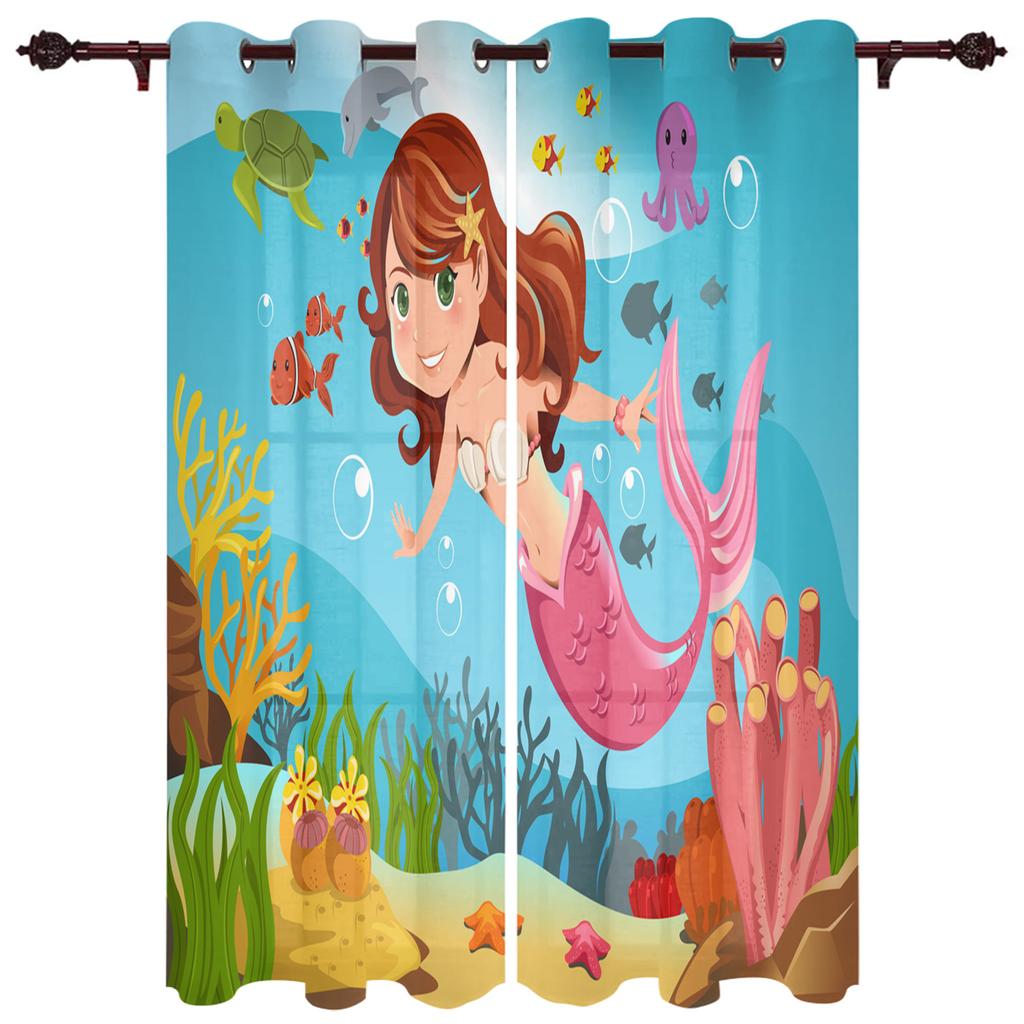 Mermaid Cartoon Children Luxury Curtains for Living Room Window Treatment Curtain for Bedroom Home Decor