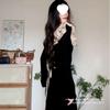 French Hepburn New Long-sleeved Autumn and Winter New Thin Lace Temperament Long Dress Black Dress