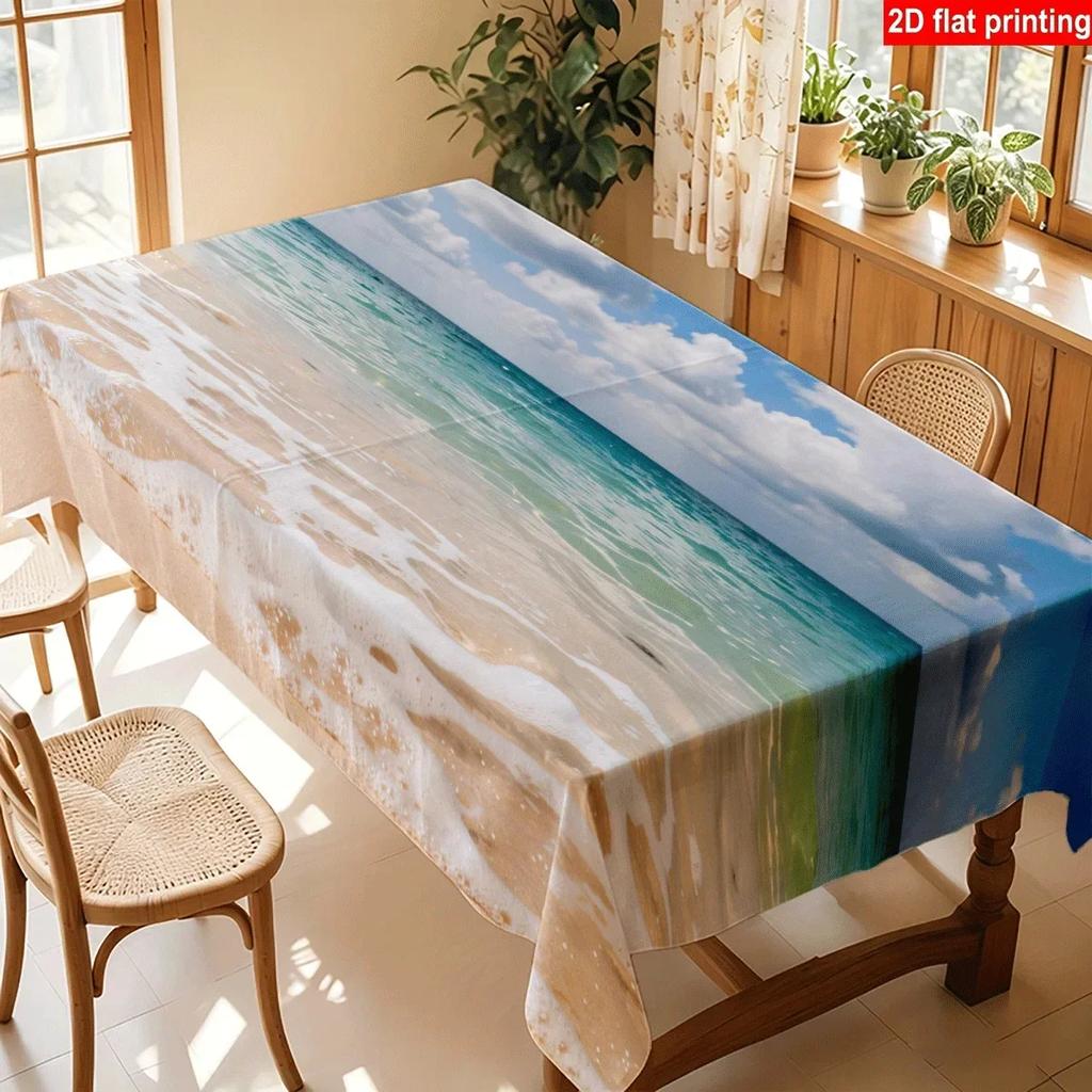 Beach wave pattern tablecloth, coastal seaside design tablecloth, suitable for family dining, yzb