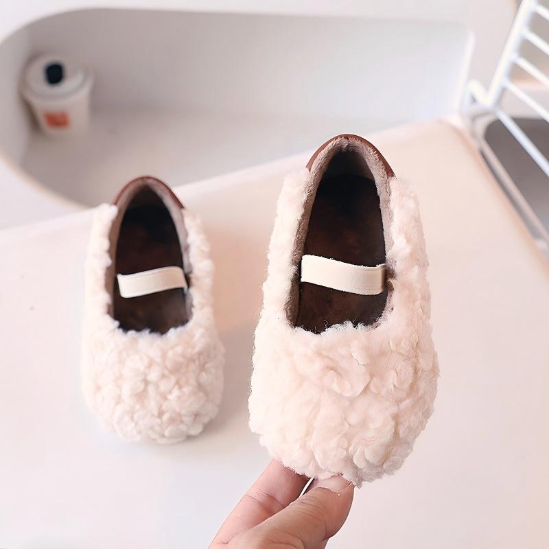 Girls Fleece Lined Mary Jane Flat Shoes 21 бежевый