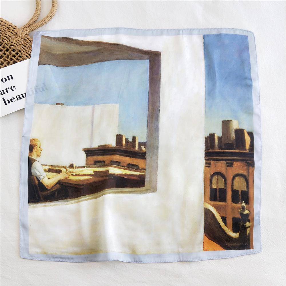 53cm Silk Square Scarf for Women: Elegant Korean Design for Spring, Summer, Autumn - Fashionable Digital Print Headscarf