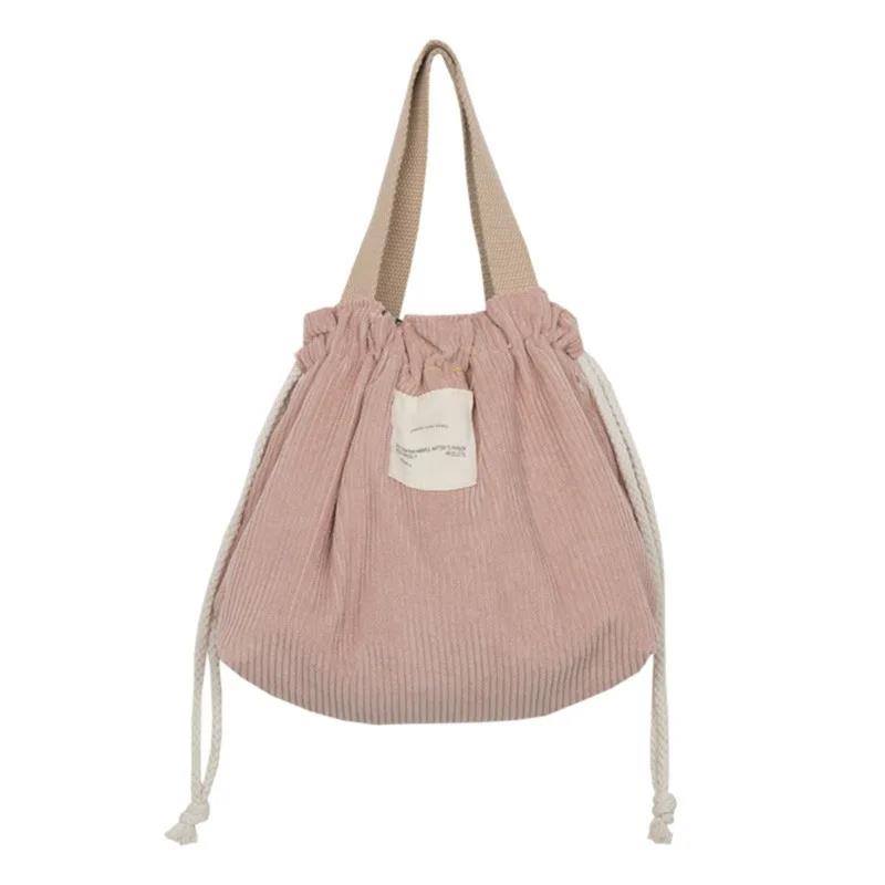 Lunch Bag Corduroy Canvas Box Drawstring Picnic Tote Eco Cotton Cloth Small Handbag Dinner Container Food Storage Bags