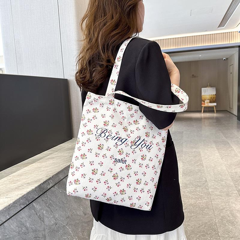 Large capacity broken flower canvas bag tote bag flower niche women's bag shoulder bag