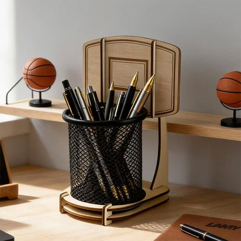 Creative Basketball Hoop Multi-functional Storage Tube, Suitable for Home Living Room ,Tabletop Wooden Assembly Storage Box