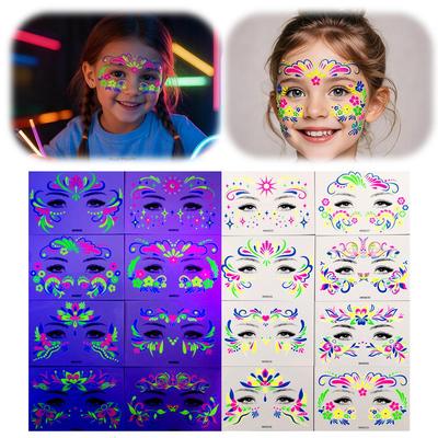 1pc Fluorescent Face Sticker Butterfly Fake Body Tattoo Waterproof Sticker Masquerade Neon Music Festival Party Makeup Glitter