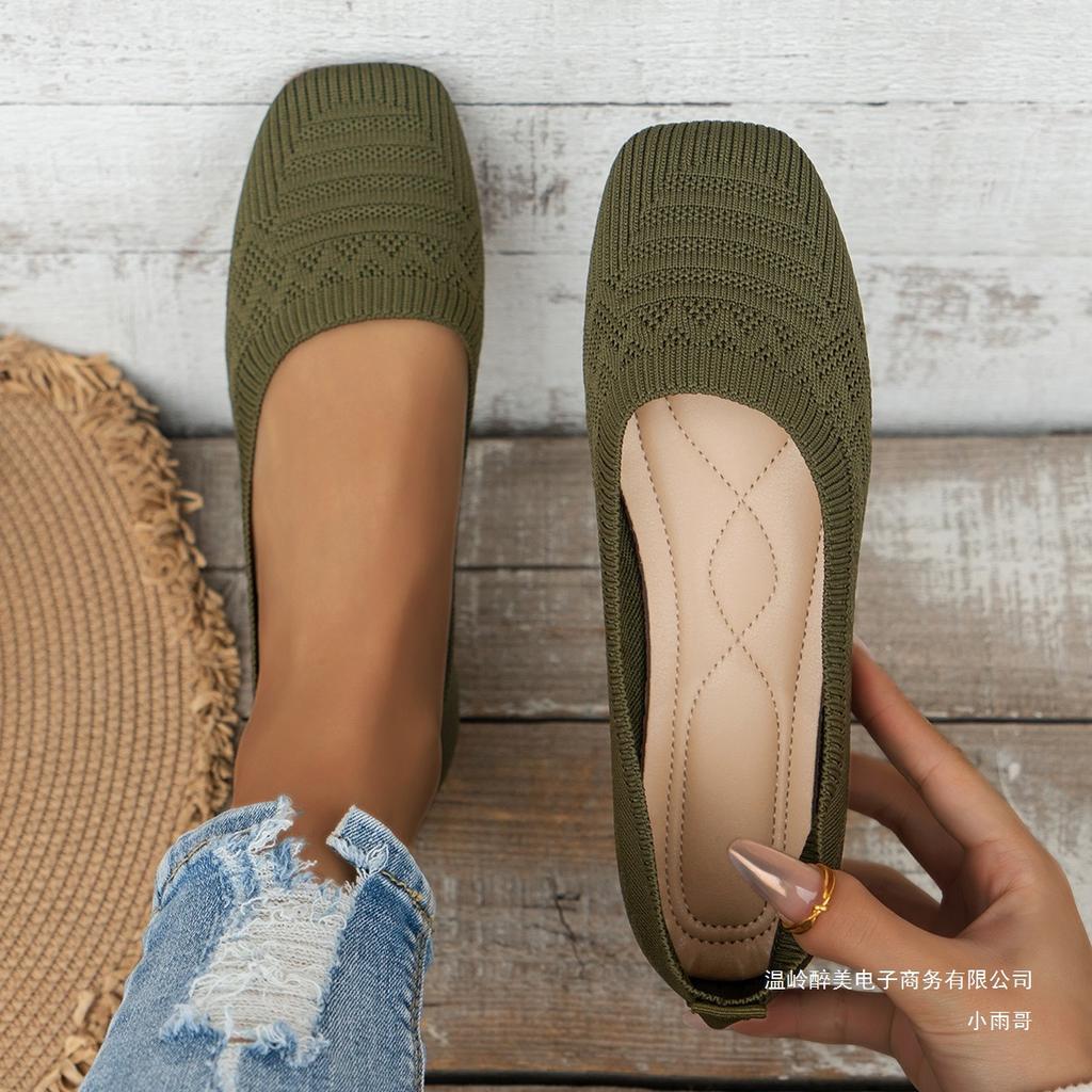 Square-toe Flat Knitted Shoes, Comfortable and Convenient Solid-color Women's Single Shoes 2026