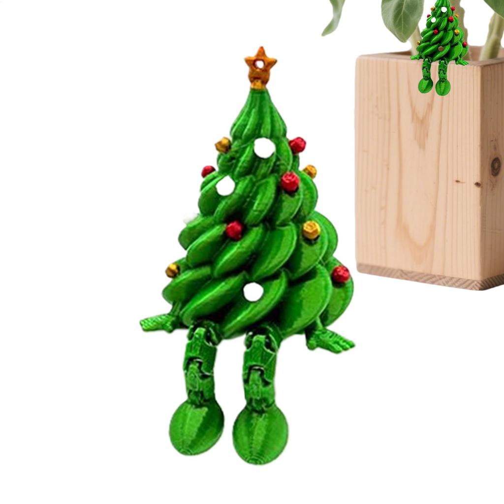 Table Top Christmas Tree 3D Printed Toys Cute Figurines with Articulated Legs Statues Ornaments for Office Festive Desktop