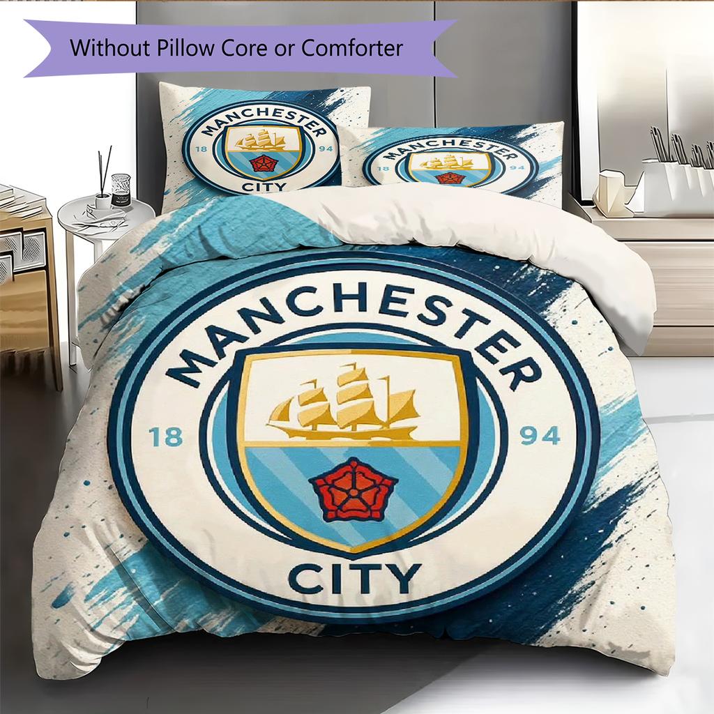 Manchester City FC Pattern Bedding Home Decoration Birthday Gift (1 * duvet cover + 2 * pillowcase, without core)