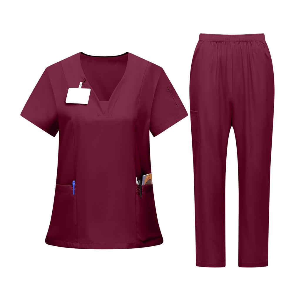 Damen-Uniformset mit V-Ausschnitt Kurzarm-Oberteil und Hose
