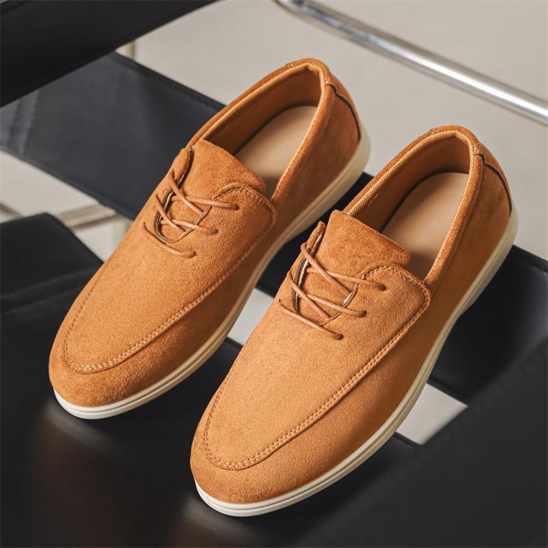 2025 Spring Summer Casual Shoes for Men Soft Lace-up Suede Loafers Men British Style Flats Driving Shoes Man mocasines de hombre