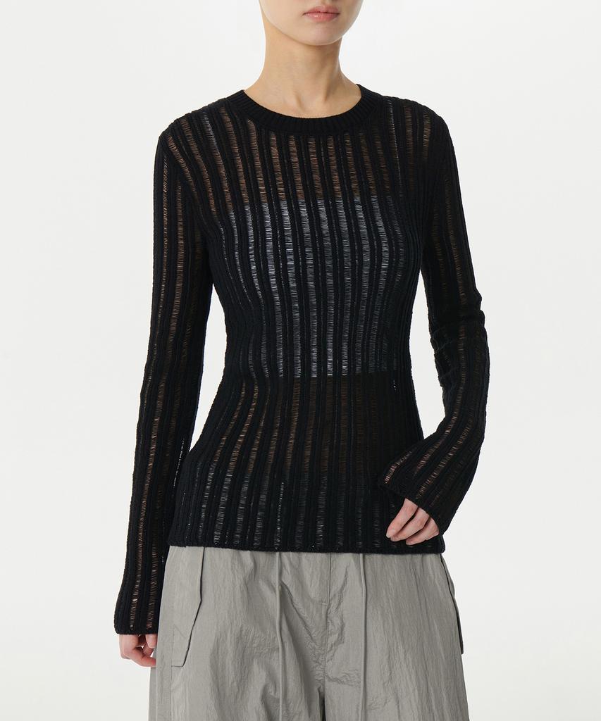 MUSINSA STANDARD WOMAN Women'S Flat Yarn Vertical Crochet Crew Neck Knit [Black]