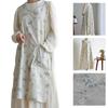 Cotton Linen Apron Split Neck Design Adjustable Tie Floral Pattern Large Pockets For Cooking Gardening
