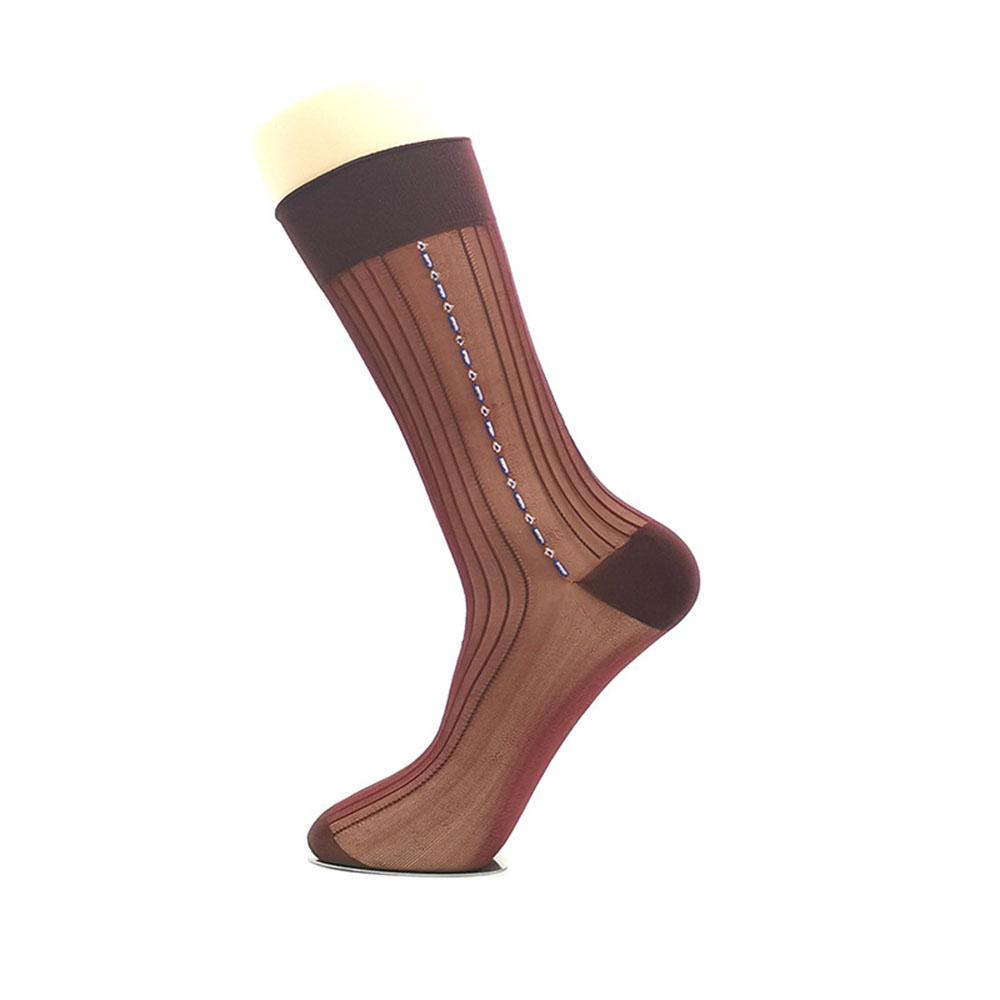 Men Middle Tube Thin Silk Socks Elegant Business Dress Crew Socks Nylon Breathable Hosiery Striped Jacquard Loose Casual Socks