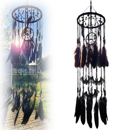Gothic Dream Catcher Black Dreamcatcher with Bat Charms Witchy Hanging Dream Catcher