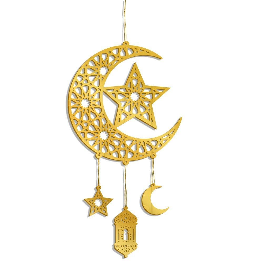 Akryl Eid Mubarak Väggprydnad Spegel Gyllene Ramadan Kareem Dörrskylt Hängande Dekoration Måne Stjärna Hängande Prydnader