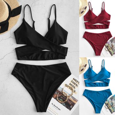 Women's High Waist Two Piece Swimsuit with Cross Wrap Straps Adjustable Spaghetti Straps Bikini Set for Beach Pool Swimwear