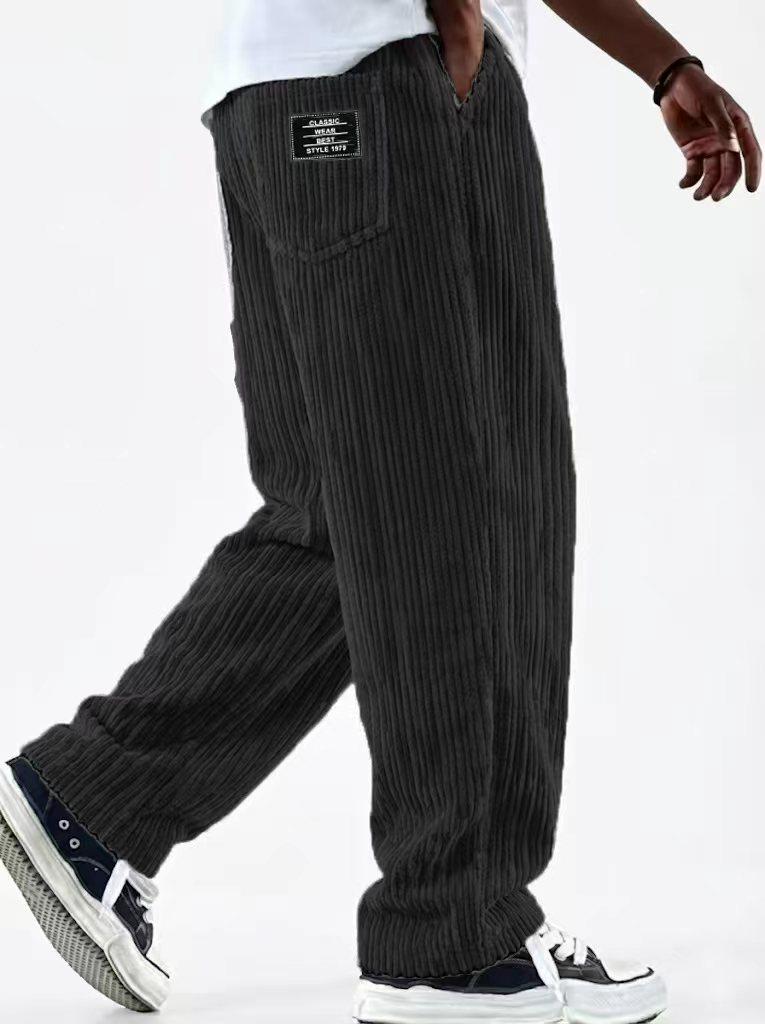 European & American Men's Wide Corduroy Logo Pocket Casual Loose Straight-Leg Pants 2026