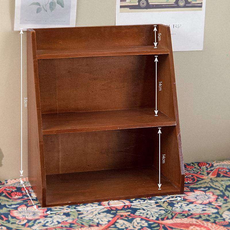 Desktop Retro Wooden Storage & Organization Rack for Journals, Ornaments, Coffee Cups, and Perfume.