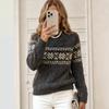 Women Vintage Geometric Jacquard Knit Sweater Raglan Crew Neck Loose Fit Casual Base Layer