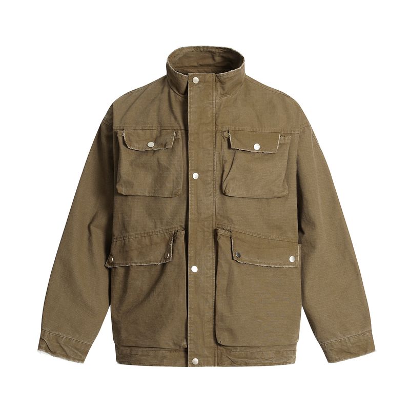 Kisko Barn Style American Vintage Pocket Work Jacket for Men and Women, Stylish and Cool Loose-Fitting Autumn and Winter Coat