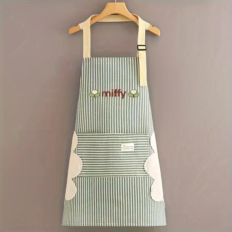 

WTEMPO Однотонный полосатый кухонный фартук для взрослых, дышащий модный водонепроницаемый фартук, кухонные принадлежности, кухонный комбинезон для столовой, кулинарии, рабочий комбинезон 1pc зелёный