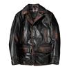 Vintage Handmade Distressed Vegetable Tanned Horsehide Leather Jacket for Men Oversize Long Coat