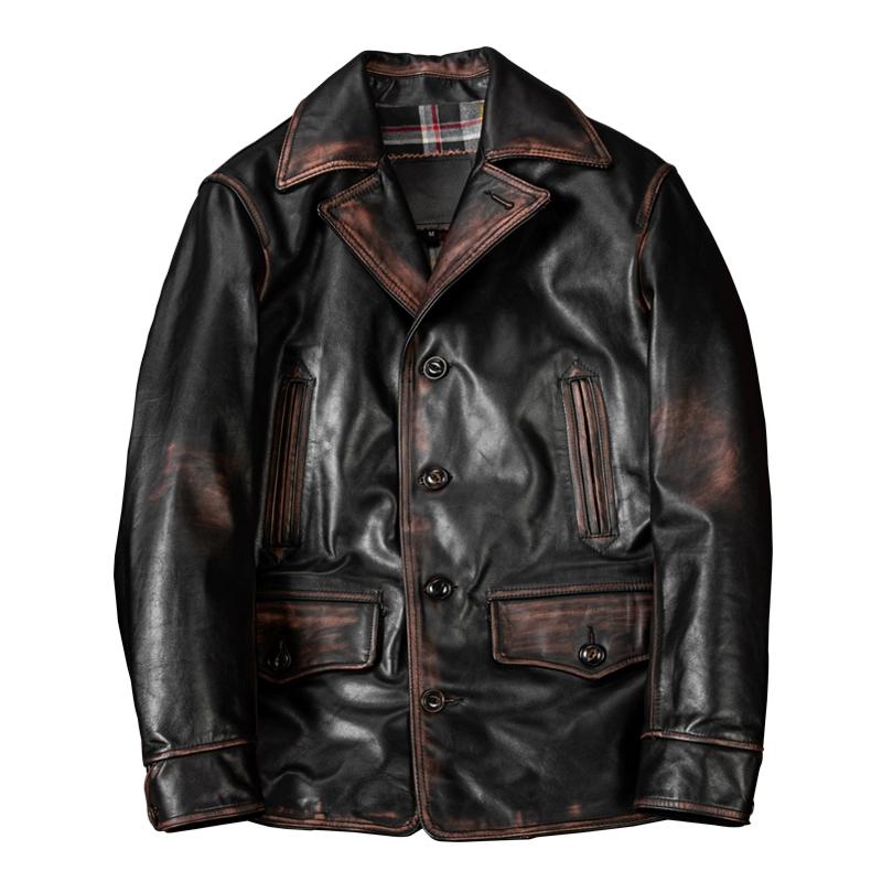 Vintage Handmade Distressed Vegetable Tanned Horsehide Leather Jacket for Men Oversize Long Coat