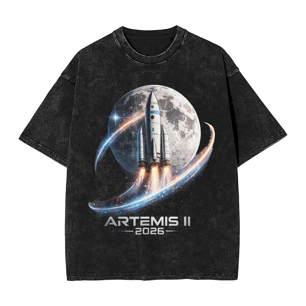 Men Womens Tshirt Artemis Ii 2026 Rocket Launch Mission To The Moon Artemis 2 Washed T Shirts Harajuku  Beach Tee Shirt