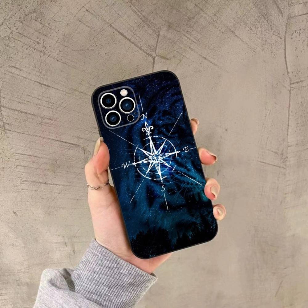 World Map Compass Nautical Phone Case For iPhone 16,15,14,13,12,11,Plus,Pro Max,XS,X,XR,SE,Mini,8,7 Soft Silicone Black Cover