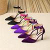 Zapatos de tacón alto tipo slingback con punta fina y bloques de color para mujer, con correa al tobillo y hebilla, tacón de aguja, moda para fiesta