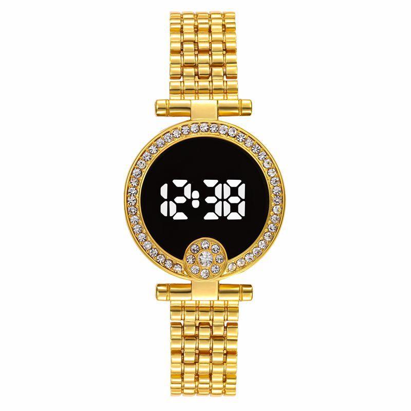 New Fashion Women Watches Luxury Ladies Rhinestone LED Digital Watch Simple Round Dial Alloy Strap Women Wristwatch Reloj Mujer