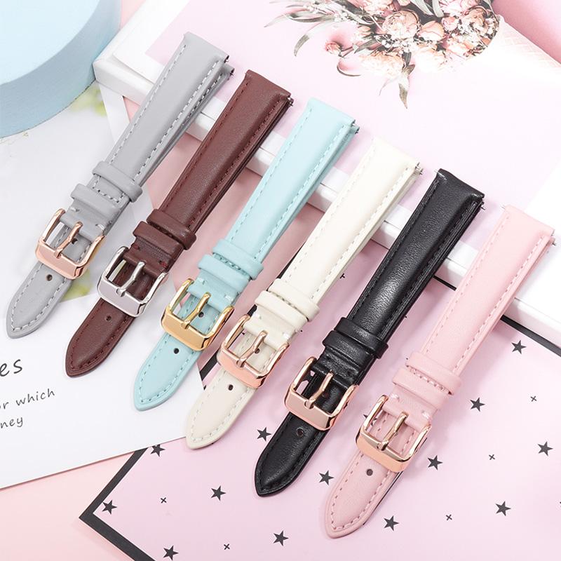 Quick Release Soft Cowhide Watchband for Casio Citizen Fossil Plain Watch Strap DW 12mm 14mm 16mm 18mm 20mm Ladies Bracelet pink