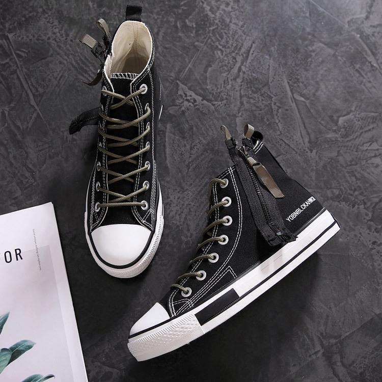 Hong Kong Style High-Top Canvas Shoes: Japanese Retro Zipper Trendy Workwear for Men