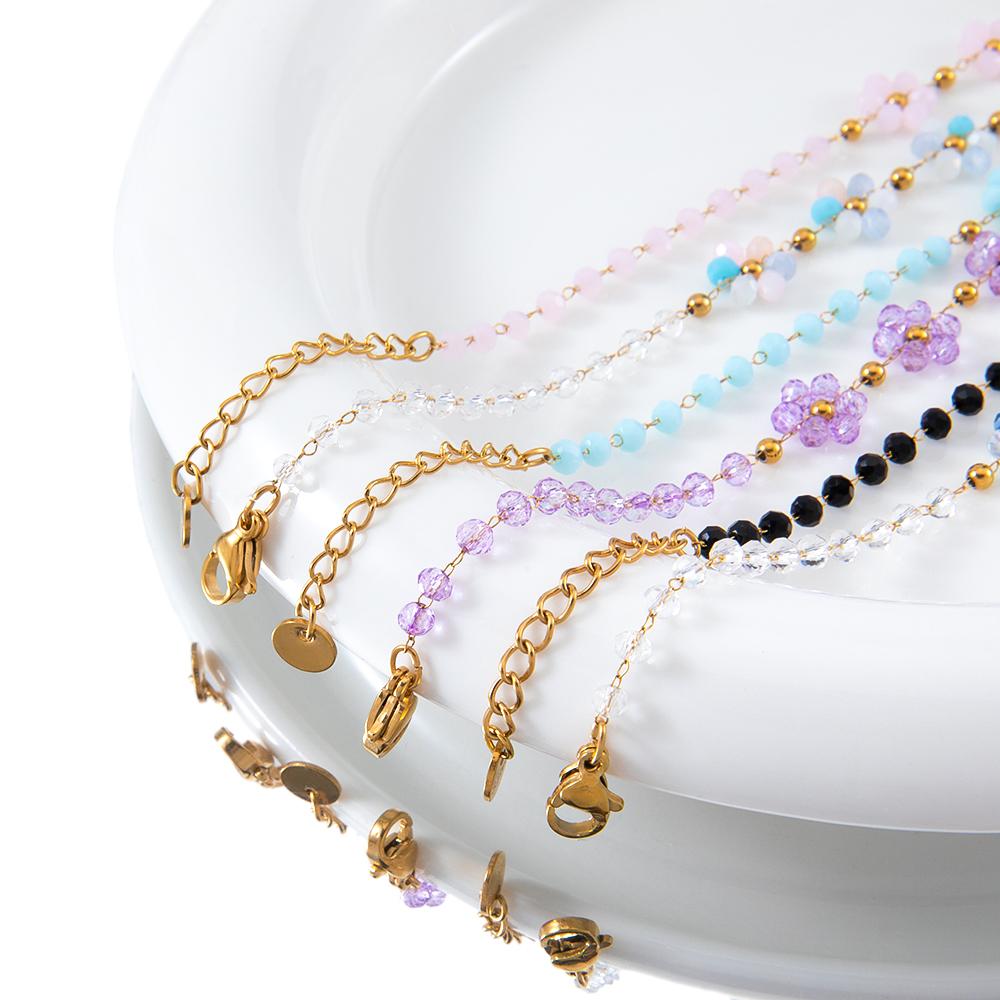 1pcs Stainless Steel Crystal Flower Beaded Chains Lobster Clasps Braid Bracelet Necklace for Women DIY Jewelry Making Wholesale