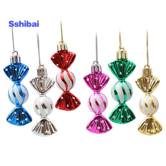 6 unids/caja adorno de caramelo colgante de Navidad con cordón irrompible reutilizable galvanoplastia árbol de Navidad pequeño colgante dulce