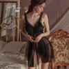 Women's Plus Size Sheer Mesh Padded Cami Dress with Robe Lingerie Set