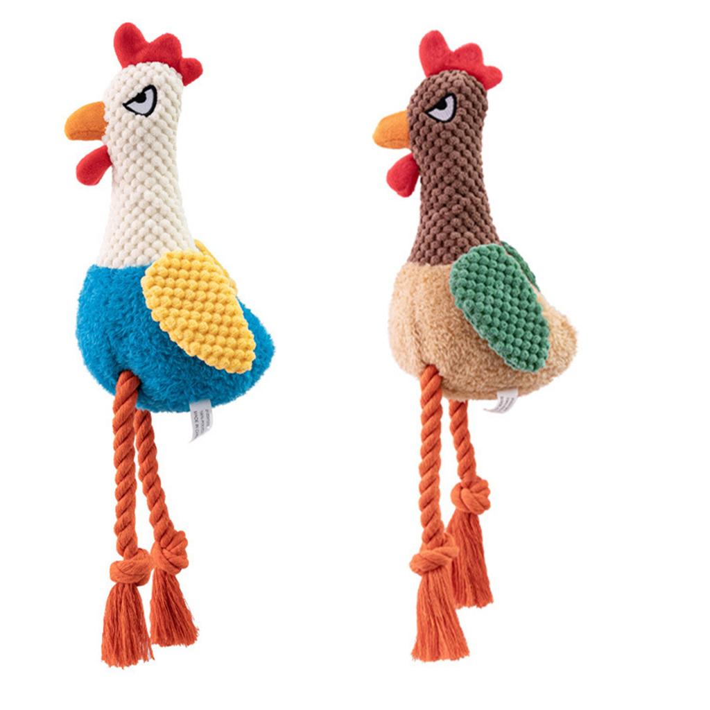 Squeaky Plush Rooster Dog Chewing Rope Toy With Soft Cotton Soothing Teething Toy For Indoor Outdoor Pet Entertainment