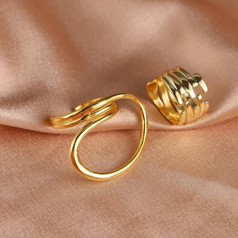 Silver Unique Lines Massive Ring Set Women‘s Large Rings Finger Jewelry Vintage Distorted Geometric Ring for Birthday Gift